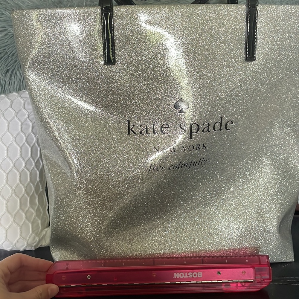 *SOLD* Kate Spade Silver Glitter Tote - Picture 7 of 11